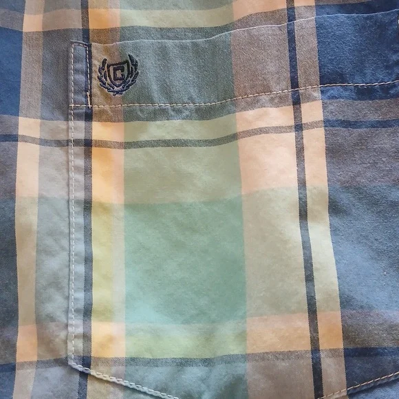 Chaps XXL Men's Blue Plaid Button down, short sleeved Shirt - Picture 3 of 5